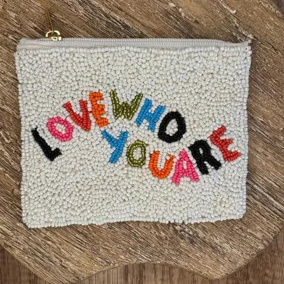 Fun Beaded Coin Purse White Wallet Travel Pouch Womens Accessories NEW FAST SHIP - Picture 2 of 5